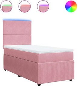 vidaXL Κρεβάτι Boxspring με Στρώμα Ροζ 90x200 εκ. Βελούδινο