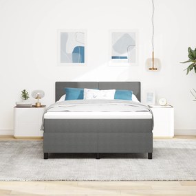 vidaXL Κρεβάτι με Βάση και Στρώμα & Φως LED Γκρι 140x200 cm Ύφασμα Κορδούρα