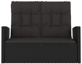 vidaXL Πάγκος Κήπου Ανακλινόμ. με Μαξιλάρια Μαύρος 118 εκ. Συνθ. Ρατάν