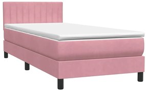 vidaXL Κρεβάτι Boxspring με Στρώμα &amp; LED Ροζ 90x220 εκ. Βελούδινο