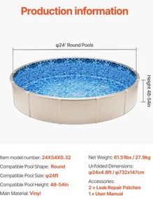 VEVOR Round Pool Liner 24ft Overlap Style Pool Liner 54in Wall Height