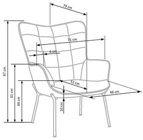 Πολυθρόνα Houston 868, Τυρκουάζ, 97x71x79cm, 11 kg, Ταπισερί, Πόδια: Μέταλλο | Epipla1.gr