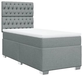 Κρεβάτι Boxspring με Στρώμα Ανοιχτό Γκρι 90x190 εκ. Υφασμάτινο - Γκρι