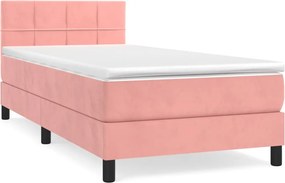 vidaXL Κρεβάτι Boxspring με Στρώμα Ροζ 80 x 200 εκ. Βελούδινο