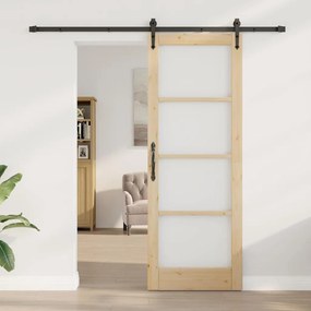 vidaXL Συρόμενη Πόρτα Χειροκίνητος Καφέ 78 x 211 εκ Ξύλο και μέταλλο