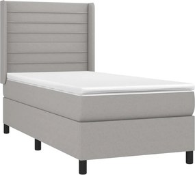vidaXL Κρεβάτι Boxspring με Στρώμα &amp; LED Αν.Γκρι 90x200 εκ. Υφασμάτινο