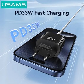 USAMS φορτιστής τοίχου CC317, USB &amp; USB-C, 33W, GaN, μαύρος