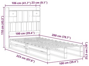 Κρεβάτι Βιβλιοθήκη Χωρίς Στρώμα 100x200 εκ. Μασίφ Ξύλο Πεύκο - Καφέ