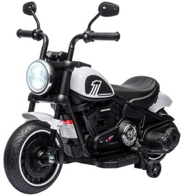 HOMCOM Ηλεκτρικό παιδικό μοτοσικλέτα, προβολέας LED, αποσπώμενοι βοηθητικοί τροχοί, άνετο κάθισμα, λευκό/μαύρο