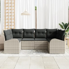 vidaXL Σετ 6 Τεμαχίων Κανάπες Κήπου με Μαξιλάρια Ανοιχτό Γκρι Πολυ Ρατάν