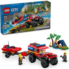City: 4x4 Πυροσβεστικό Όχημα Με Σκάφος Διάσωσης (60412) 5 Ετών+ 301 Κομμάτια Multi Lego