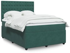 vidaXL Κρεβάτι Boxspring με Στρώμα Σκούρο Πράσινο 140x200εκ. Βελούδινο