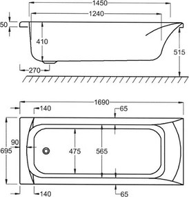 Sanitec Rosa 552 - Παραλληλόγραμμη Μπανιέρα 170x70 εκ - Χωρίς, Air Blower, Χωρίς, Χωρίς