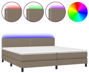 Κρεβάτι Boxspring με Στρώμα &amp; LED Taupe 200x200 εκ. Υφασμάτινο - Μπεζ-Γκρι