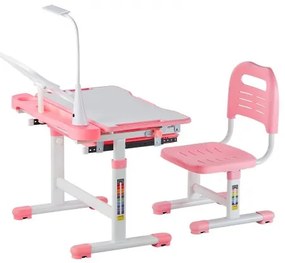VEVOR Kids Chair and Desk Set Table Lamp Adjustable Height &amp; Tilted Desktop Pink