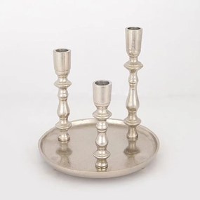 Κηροπήγιο Μεταλλικό Σε Βάση 3 Θέσεων 752-24067 19x19x20cm Silver Estheti Home Μέταλλο