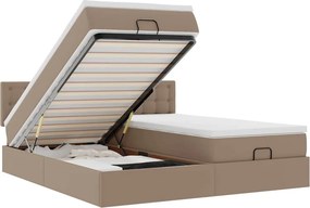 vidaXL Οθωμανικό κρεβάτι με στρώματα &amp; LEDs Cappucino Faux Leather