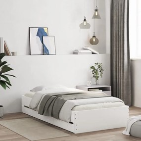 Πλαίσιο Κρεβατιού με Συρτάρια Λευκό 90x190 εκ. Επεξ. Ξύλο