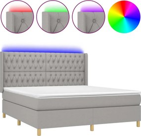 vidaXL Κρεβάτι Boxspring με Στρώμα &amp; LED Αν.Γκρι 180x200εκ. Υφασμάτινο