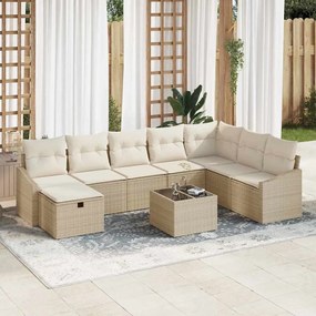 vidaXL 9 κομμάτια σετ καναπέ κήπου με μπεζ πολυ rattan μαξιλάρια