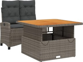 vidaXL Σετ Τραπεζαρίας Κήπου 2 τεμ. Γκρι Συνθ. Ρατάν με Μαξιλάρια