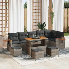 vidaXL Σετ Καναπέ Κήπου με μαξιλάρι 10 pcs Γκρι Πολυ ράταν