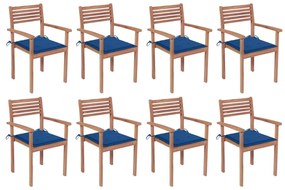 3072610 vidaXL Καρέκλες Κήπου Στοιβαζόμενες 8 τεμ. Μασίφ Ξύλο Teak &amp; Μαξιλάρια Μπλε, 1 Τεμάχιο