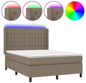 vidaXL Κρεβάτι Boxspring με Στρώμα &amp; LED Taupe 140x200 εκ. Υφασμάτινο