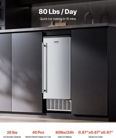 VEVOR Undercounter Built-in Ice Maker 80 Lbs/Day with Drain Pump Reversible Door