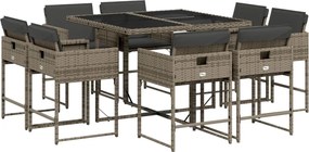 vidaXL Σετ Τραπεζαρίας Κήπου 9 τεμ. Γκρι Συνθ. Ρατάν με Μαξιλάρια