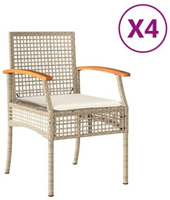 vidaXL Καρέκλες Κήπου 4 τεμ. Μπεζ Συνθ. Ρατάν/Ξύλο Ακακίας+Μαξιλάρια