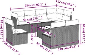 vidaXL Σαλόνι Κήπου Σετ 9 τεμ. Καφέ από Συνθ. Ρατάν με Μαξιλάρια