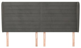Κεφαλάρι με Πτερύγια Σκούρο Γκρι 163x23x118/128 εκ. Βελούδινο - Γκρι
