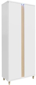 Ντουλάπα Nashville B114, Γυαλιστερό λευκό, Άσπρο, Ανοιχτό χρώμα ξύλου, 200x90x55cm, Πόρτες ντουλάπας: Με μεντεσέδες
