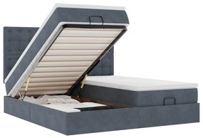 vidaXL Οθωμανικό κρεβάτι με στρώματα &amp; LEDs Σκούρο γκρι Velvet