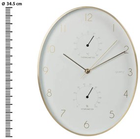 Ρολόι τοίχου 837362270 Kράμα αλουμινίου, με θερμόμετρο και υγρόμετρο, διαστάσεων 34.5x27.1x4.2cm χρυσή στεφάνη, δείκτες και αριθμοί με λευκό καντράν