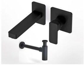 Eurorama Quadra Black Matt Μπαταρία Νιπτήρος Εντοιχισμού 2 Οπών+Σιφών