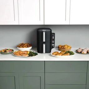 Φριτέζα θερμού αέρα Ninja SL300EU, 2470W, 7,6 l, 40-240C, 2 καλάθια, 6 προγράμματα, συγχρονισμένο μαγείρεμα, χρονοδιακόπτης, αυτόματη διακοπή, μαύρο χρώμα