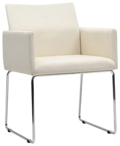 Καρέκλες Τραπεζαρίας 4 τεμ. Λευκές Υφασμάτινες με Λινό Σχέδιο - Λευκό