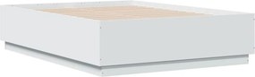 vidaXL Πλαίσιο Κρεβατιού με LED Λευκό 135x190 εκ Επεξεργ. Ξύλο