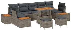 vidaXL Σετ Καναπέ Κήπου με μαξιλάρι 10 pcs Γκρι Πολυ ράταν
