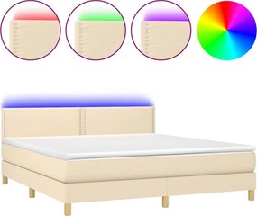 vidaXL Κρεβάτι Boxspring με Στρώμα &amp; LED Κρεμ 180x200 εκ. Υφασμάτινο