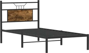 vidaXL Πλαίσιο Κρεβ. Χωρ. Στρώμα Καπνιστή Δρυς 90 x 190 εκ. Επεξ. Ξύλο