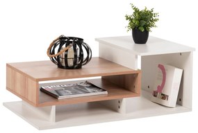 COFFEE TABLE ROSAMUND  MELAMINE IN WHITE &amp; NATURAL 90x50x24,5-35Hcm.