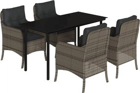 vidaXL Σετ Τραπεζαρίας Κήπου 5 τεμ. Γκρι Συνθ. Ρατάν με Μαξιλάρια