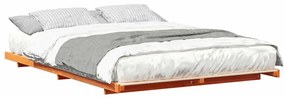 vidaXL Κρεβάτι δαπέδου Καφέ κεριού 160 x 200 cm Μασίφ ξύλο πεύκου