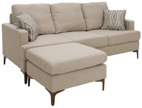 Γωνιακός καναπές με σκαμπό Slim pakoworld υφασμάτινος χρώμα μπεζ με μαξιλάρια 185x140x70εκ - Ύφασμα - 074-000001