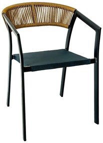 PARMA Πολυθρόνα Βεράντας-Κήπου ALU Ανθρακί Rope Wicker Φυσικό Textilene Ανθρακί Στοιβαζόμενη 55x58x78cm