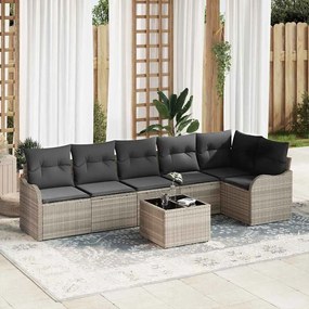 vidaXL Σετ Καναπέ Κήπου με μαξιλάρι 7 pcs Ανοιχτό γκρι Πολυ ράταν