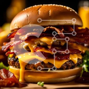 Σετ των 2 Intra Συλλεκτικό Ξύλινο Παζλ Plywood 4mm - Λαχταριστό Cheeseburger με μπέικον και τυρί Cheddar Σε Ξύλινο Κουτί - Διαστάσεις: 10x10 cm – 25 κομμάτια